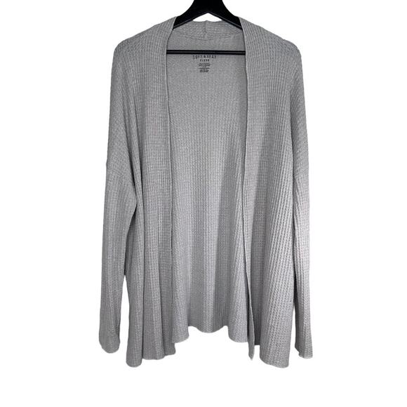 American Eagle Oatmeal Waffle Knit Open Front Cardigan Sweater Size Large - Picture 1 of 5